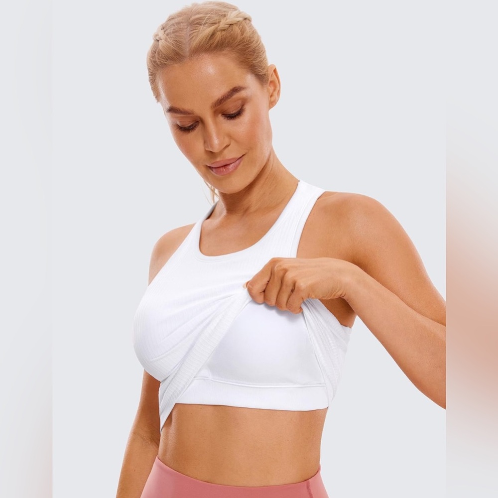 Womens Seamless Ribbed Longline Sports Bra - Racerback White Crop Tank Top M